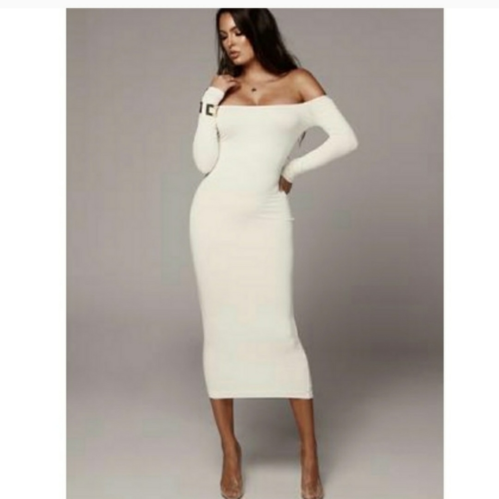 Ivory Eva Off shoulder Jersey Dress - Small
